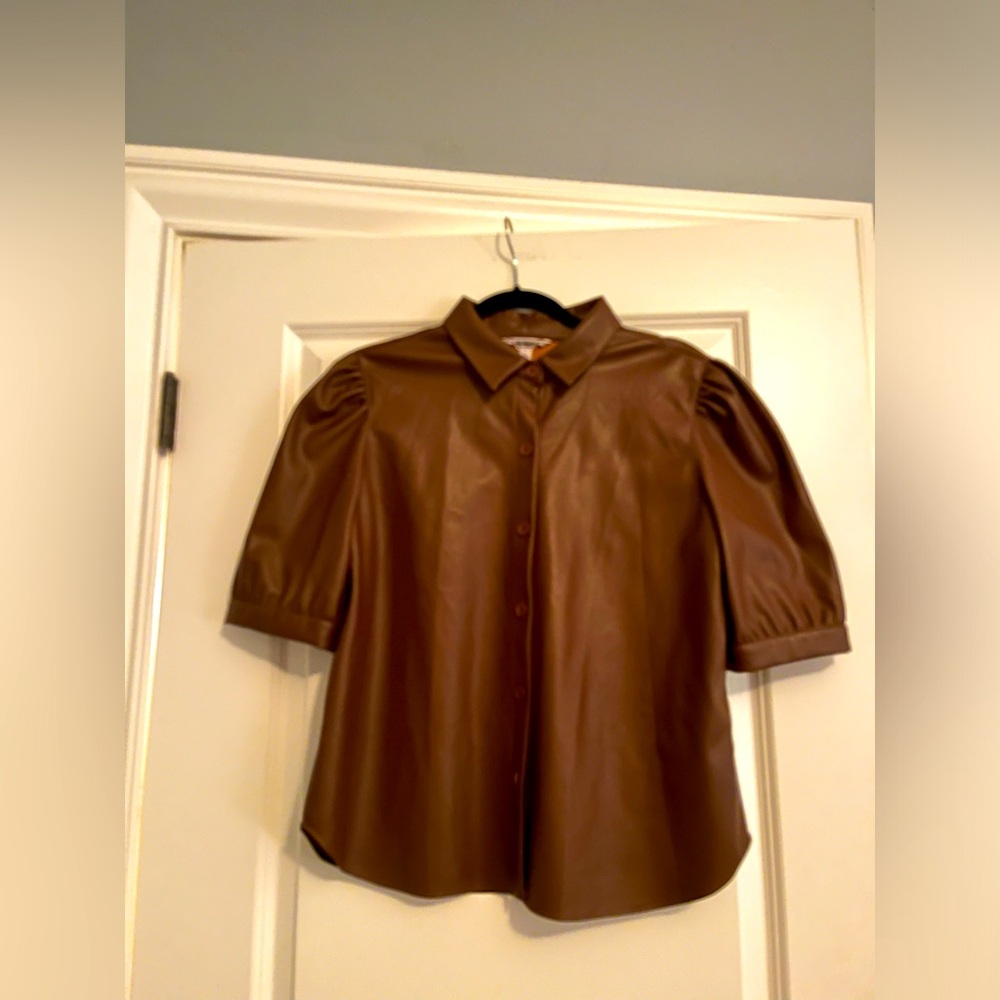 BB DAKOTA by STEVE MADDEN Brown Vegan Puff Sleeve Top, Size L